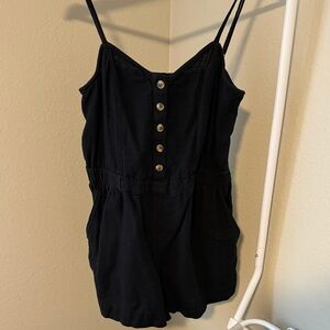 Aerie Black Button-Front Romper